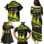 Panthers Rugby Mascot Family Matching Puletasi and Hawaiian Shirt Fierce Athlete Graphic in Sports Style