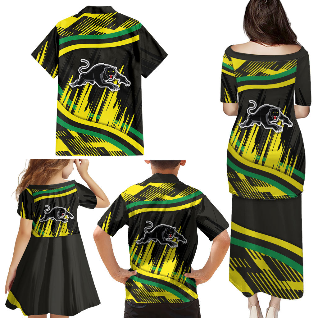 Panthers Rugby Mascot Family Matching Puletasi and Hawaiian Shirt Fierce Athlete Graphic in Sports Style