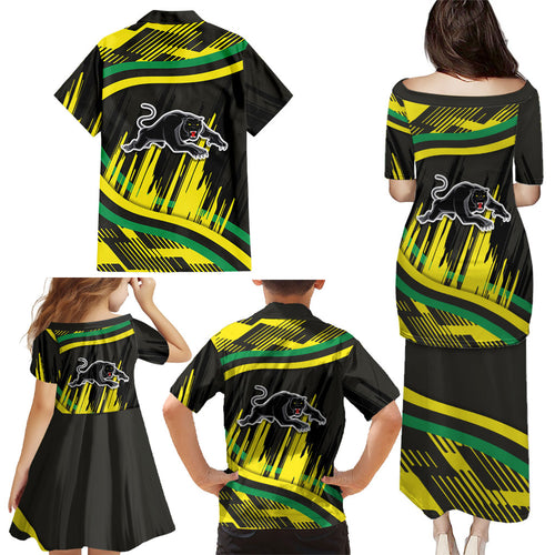 Panthers Rugby Mascot Family Matching Puletasi and Hawaiian Shirt Fierce Athlete Graphic in Sports Style