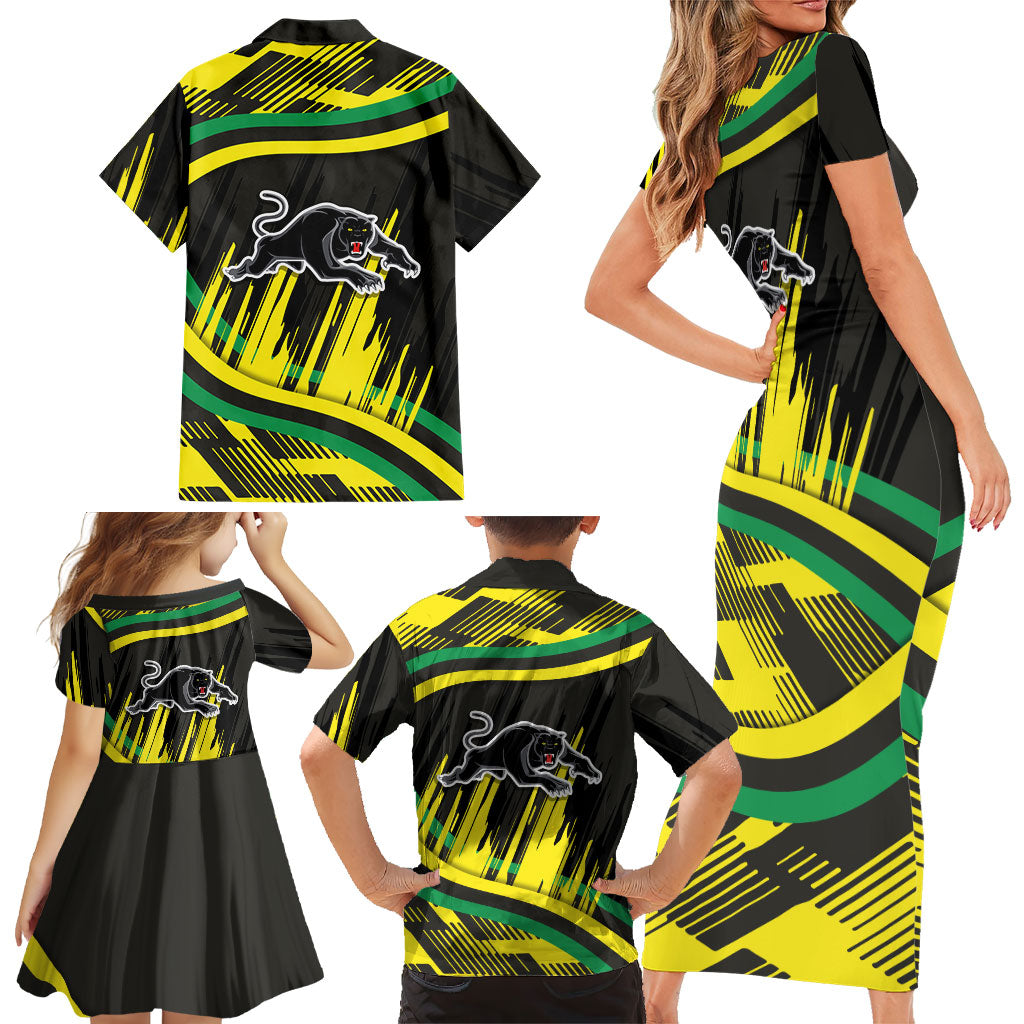 Panthers Rugby Mascot Family Matching Short Sleeve Bodycon Dress and Hawaiian Shirt Fierce Athlete Graphic in Sports Style