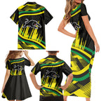Panthers Rugby Mascot Family Matching Short Sleeve Bodycon Dress and Hawaiian Shirt Fierce Athlete Graphic in Sports Style