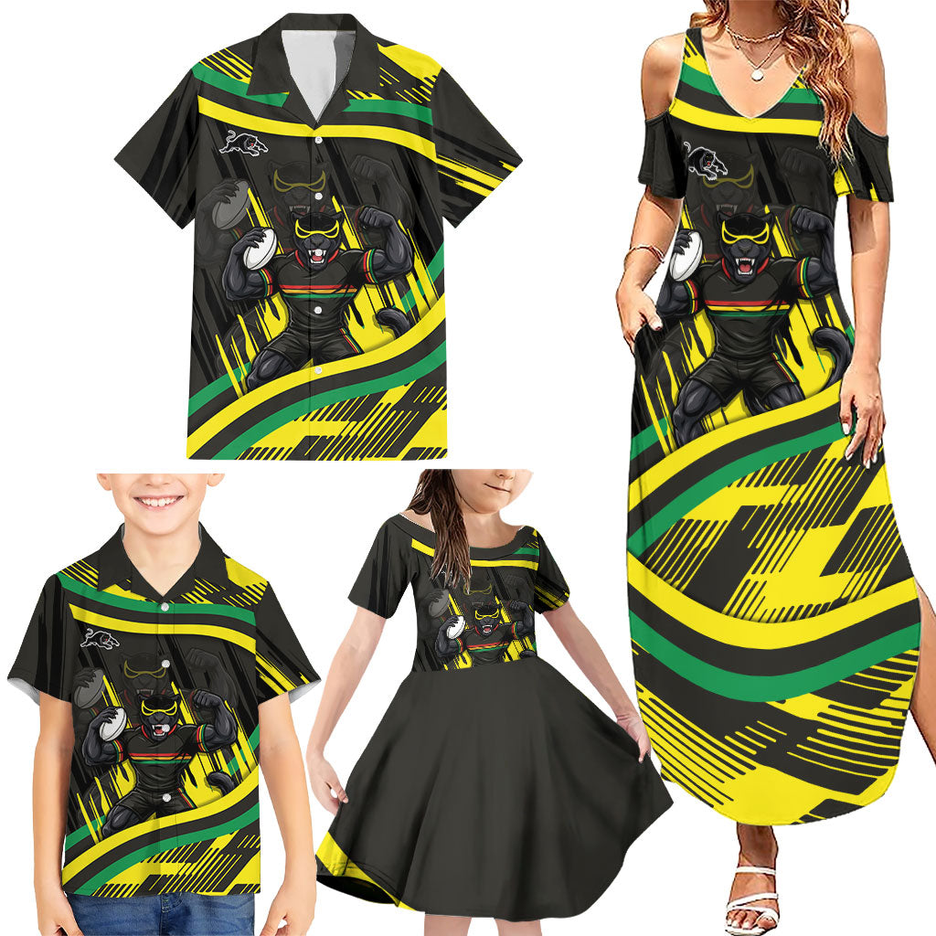 Panthers Rugby Mascot Family Matching Summer Maxi Dress and Hawaiian Shirt Fierce Athlete Graphic in Sports Style
