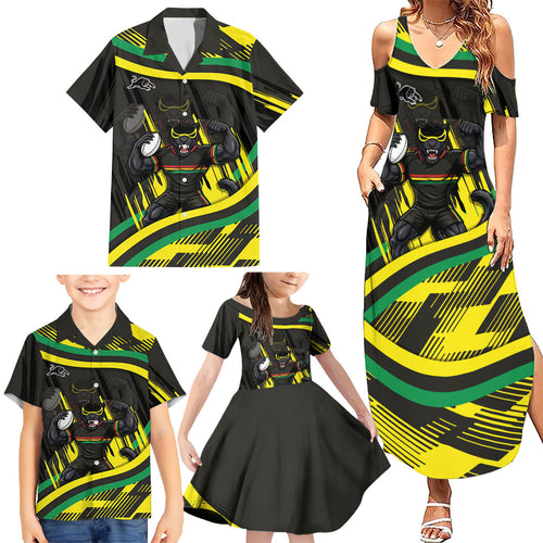 Panthers Rugby Mascot Family Matching Summer Maxi Dress and Hawaiian Shirt Fierce Athlete Graphic in Sports Style