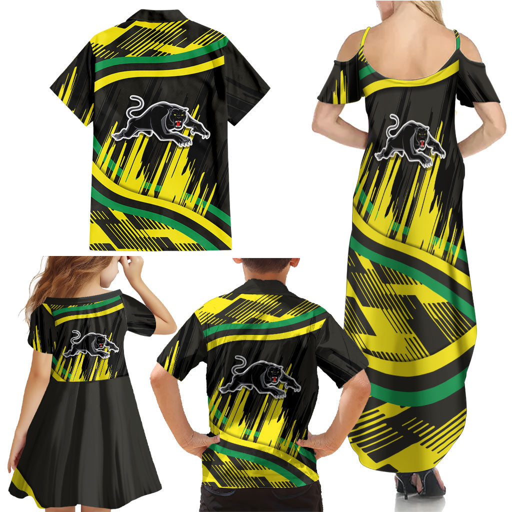 Panthers Rugby Mascot Family Matching Summer Maxi Dress and Hawaiian Shirt Fierce Athlete Graphic in Sports Style
