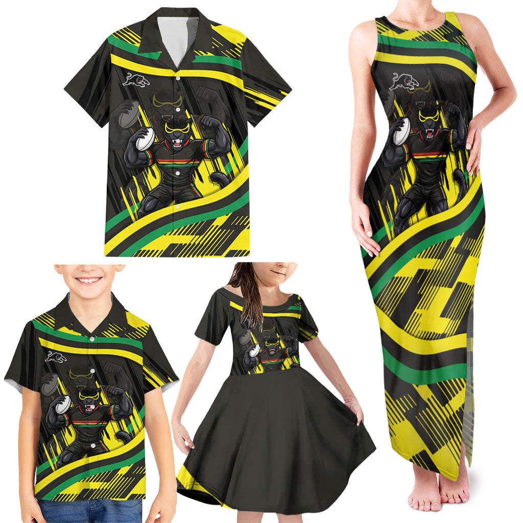 Panthers Rugby Mascot Family Matching Tank Maxi Dress and Hawaiian Shirt Fierce Athlete Graphic in Sports Style
