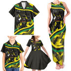 Panthers Rugby Mascot Family Matching Tank Maxi Dress and Hawaiian Shirt Fierce Athlete Graphic in Sports Style