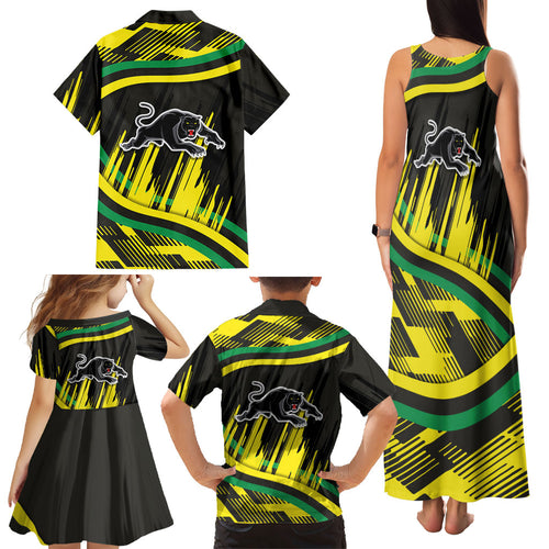 Panthers Rugby Mascot Family Matching Tank Maxi Dress and Hawaiian Shirt Fierce Athlete Graphic in Sports Style