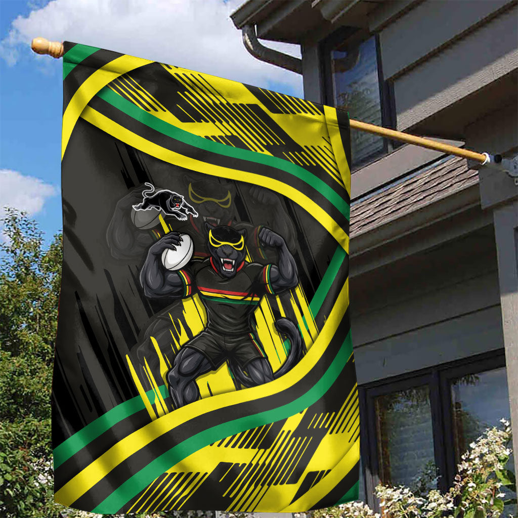 Panthers Rugby Mascot Garden Flag Fierce Athlete Graphic in Sports Style