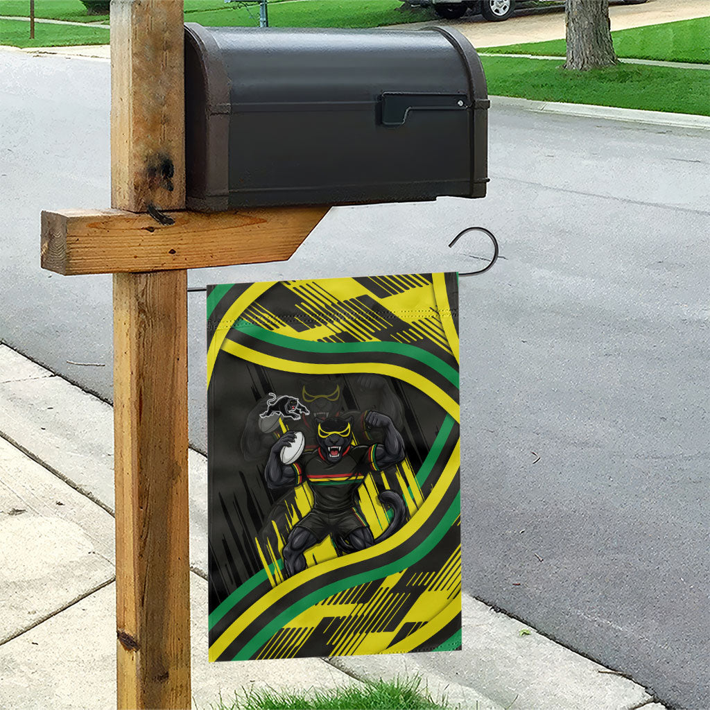 Panthers Rugby Mascot Garden Flag Fierce Athlete Graphic in Sports Style