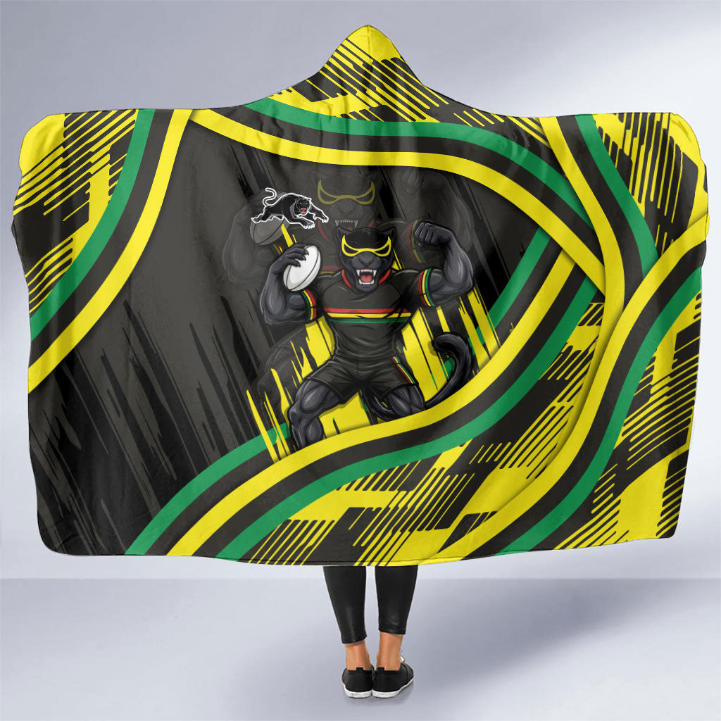 Panthers Rugby Mascot Hooded Blanket Fierce Athlete Graphic in Sports Style