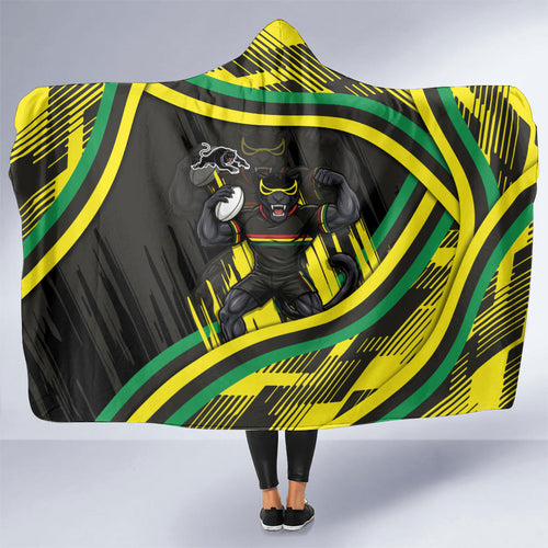 Panthers Rugby Mascot Hooded Blanket Fierce Athlete Graphic in Sports Style