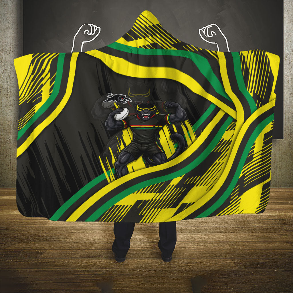 Panthers Rugby Mascot Hooded Blanket Fierce Athlete Graphic in Sports Style