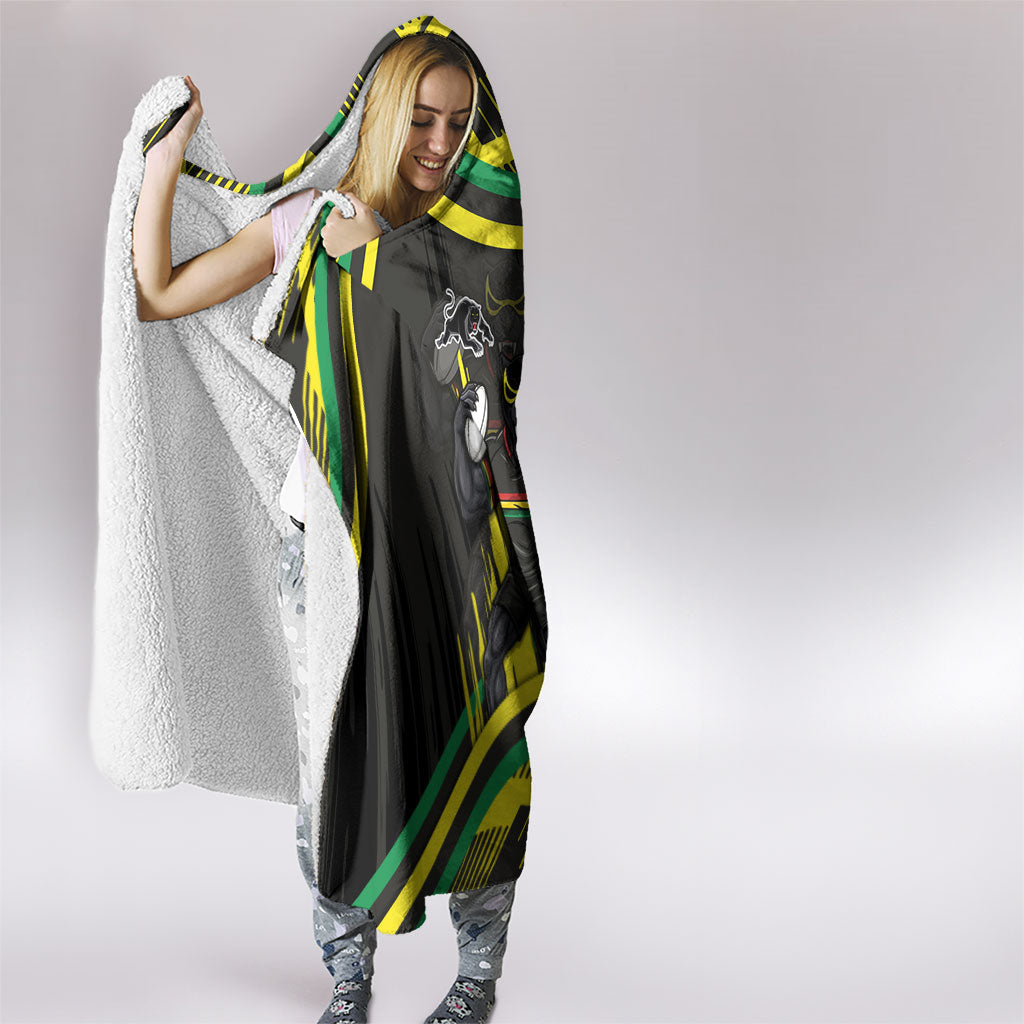 Panthers Rugby Mascot Hooded Blanket Fierce Athlete Graphic in Sports Style
