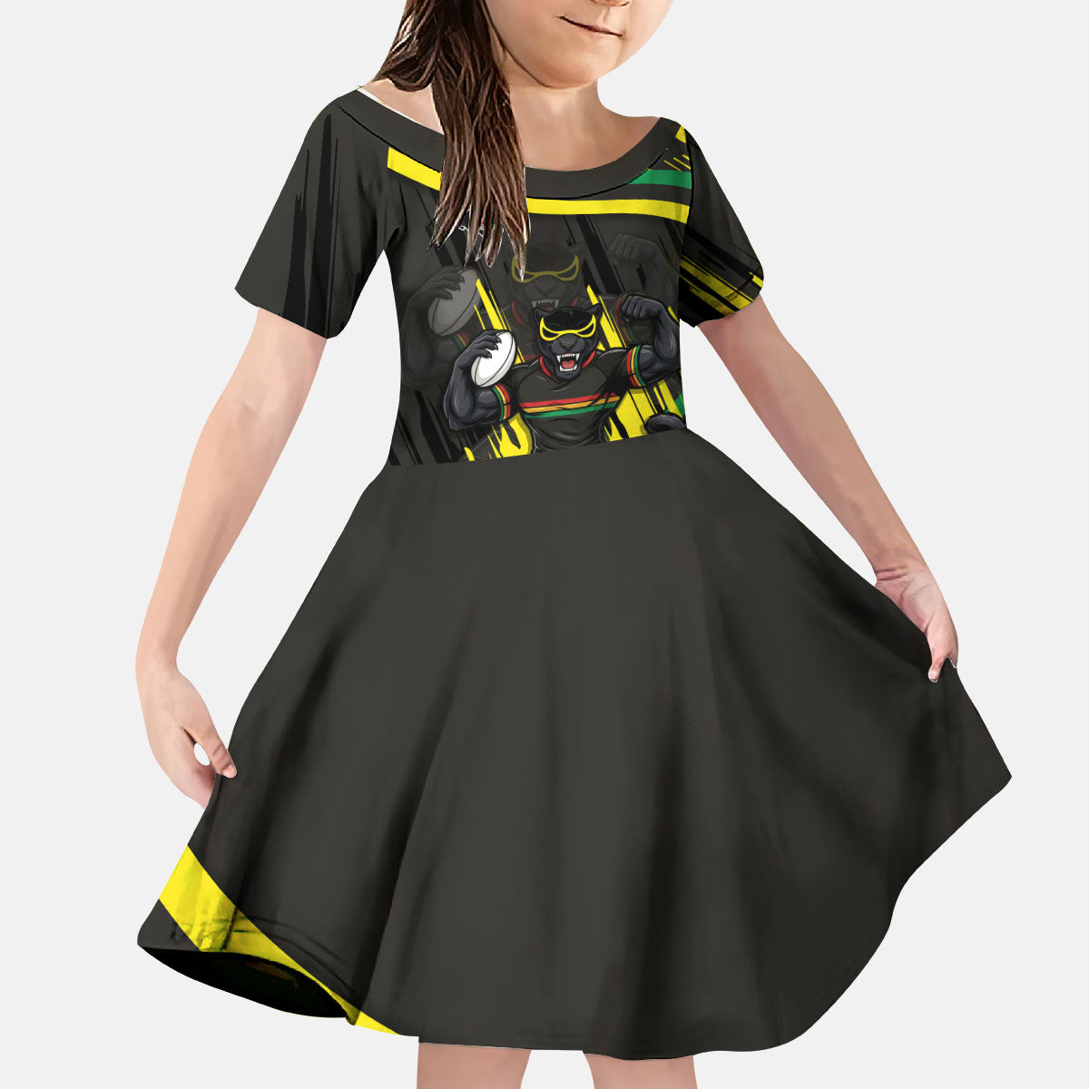 Panthers Rugby Mascot Kid Short Sleeve Dress Fierce Athlete Graphic in Sports Style