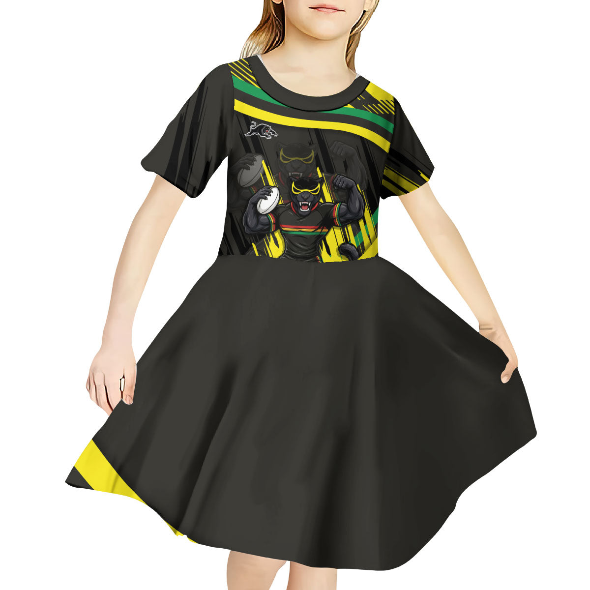 Panthers Rugby Mascot Kid Short Sleeve Dress Fierce Athlete Graphic in Sports Style