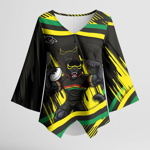 Panthers Rugby Mascot Kimono Sleeve Blouse Fierce Athlete Graphic in Sports Style