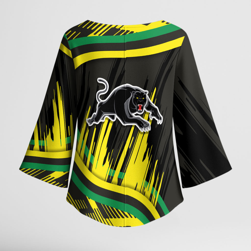Panthers Rugby Mascot Kimono Sleeve Blouse Fierce Athlete Graphic in Sports Style