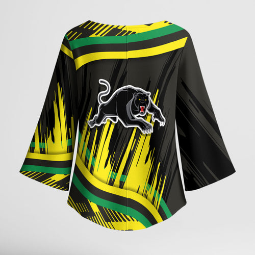 Panthers Rugby Mascot Kimono Sleeve Blouse Fierce Athlete Graphic in Sports Style