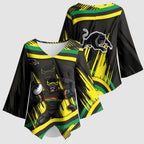 Panthers Rugby Mascot Kimono Sleeve Blouse Fierce Athlete Graphic in Sports Style