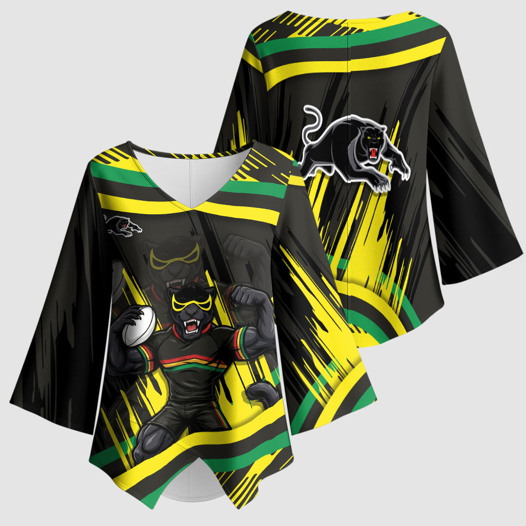 Panthers Rugby Mascot Kimono Sleeve Blouse Fierce Athlete Graphic in Sports Style