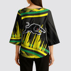 Panthers Rugby Mascot Kimono Sleeve Blouse Fierce Athlete Graphic in Sports Style