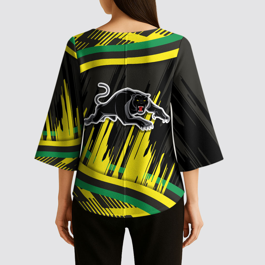 Panthers Rugby Mascot Kimono Sleeve Blouse Fierce Athlete Graphic in Sports Style