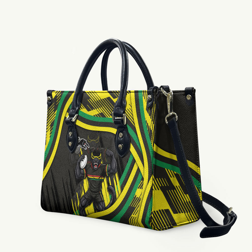 Panthers Rugby Mascot Leather Bag Fierce Athlete Graphic in Sports Style