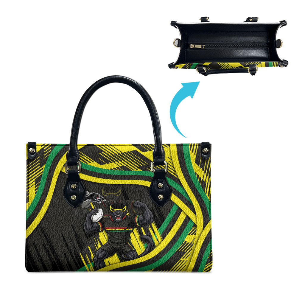 Panthers Rugby Mascot Leather Bag Fierce Athlete Graphic in Sports Style
