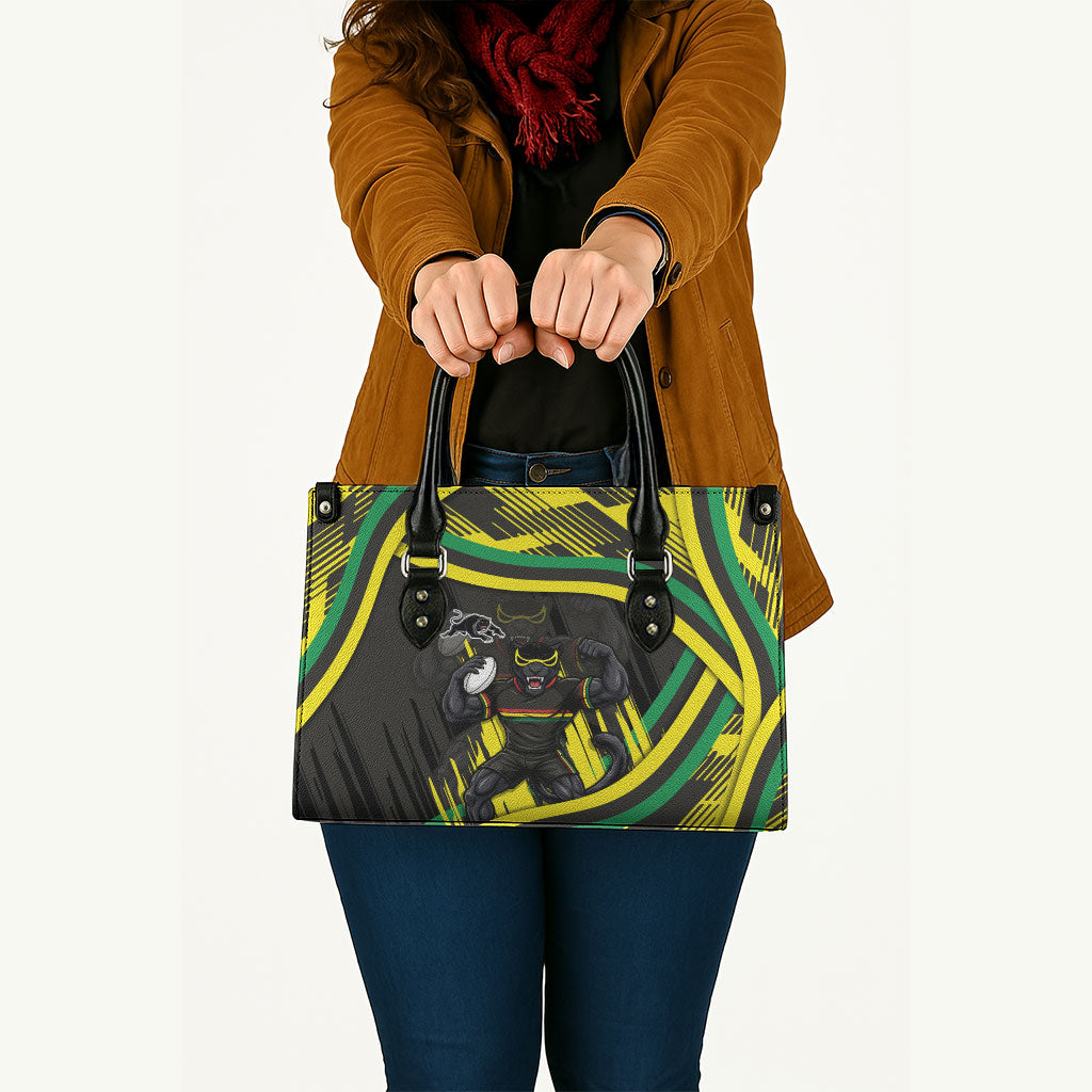 Panthers Rugby Mascot Leather Bag Fierce Athlete Graphic in Sports Style