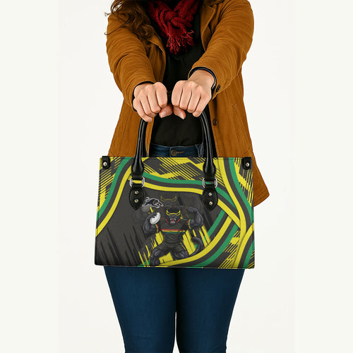 Panthers Rugby Mascot Leather Bag Fierce Athlete Graphic in Sports Style