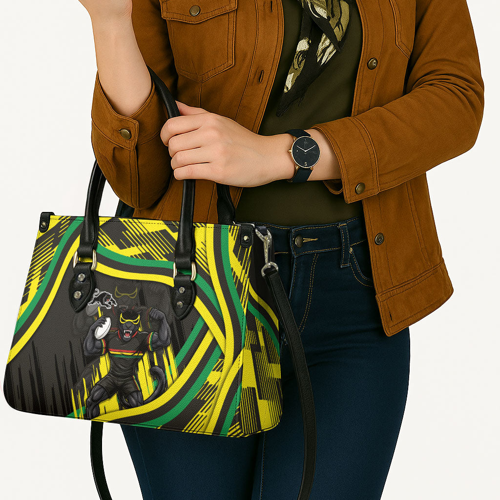 Panthers Rugby Mascot Leather Bag Fierce Athlete Graphic in Sports Style