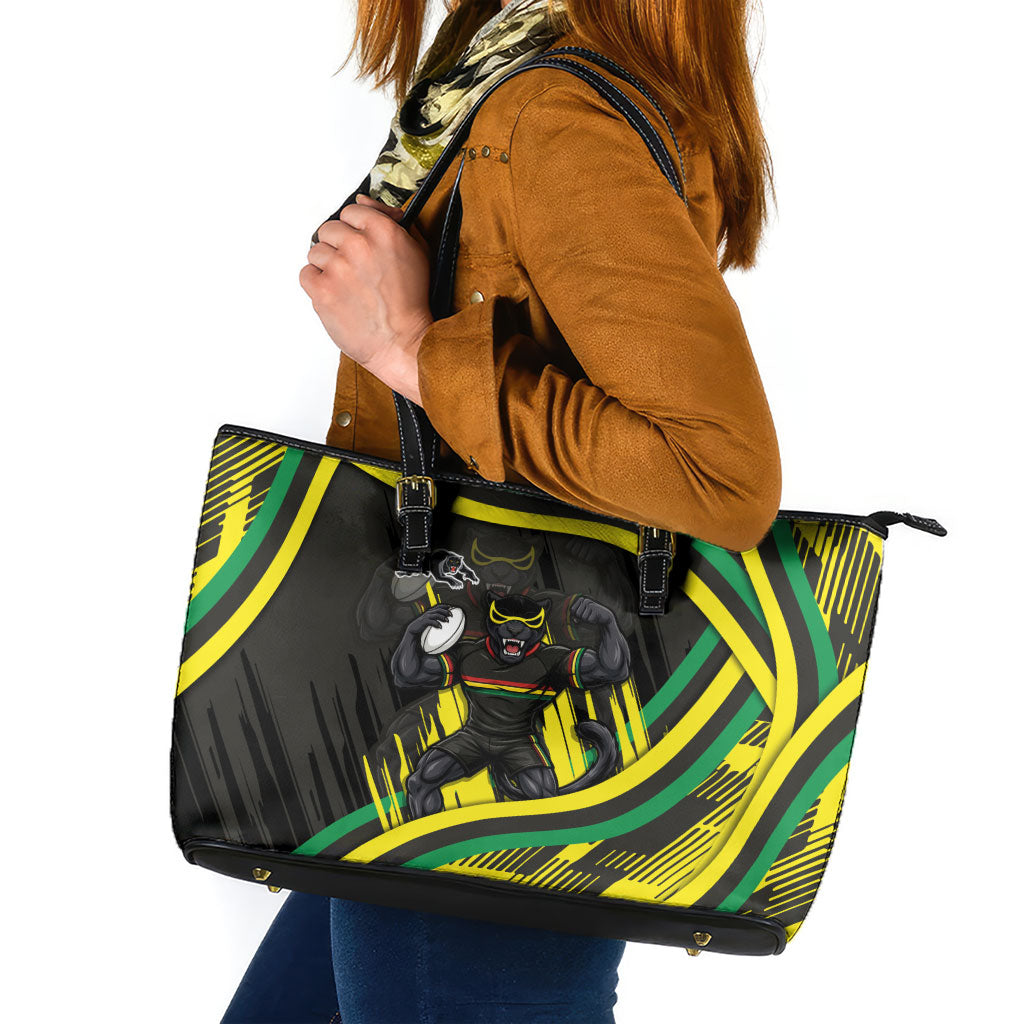 Panthers Rugby Mascot Leather Tote Bag Fierce Athlete Graphic in Sports Style