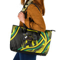 Panthers Rugby Mascot Leather Tote Bag Fierce Athlete Graphic in Sports Style