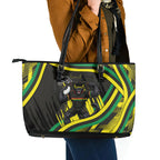 Panthers Rugby Mascot Leather Tote Bag Fierce Athlete Graphic in Sports Style