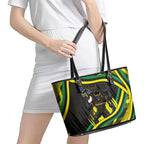 Panthers Rugby Mascot Leather Tote Bag Fierce Athlete Graphic in Sports Style