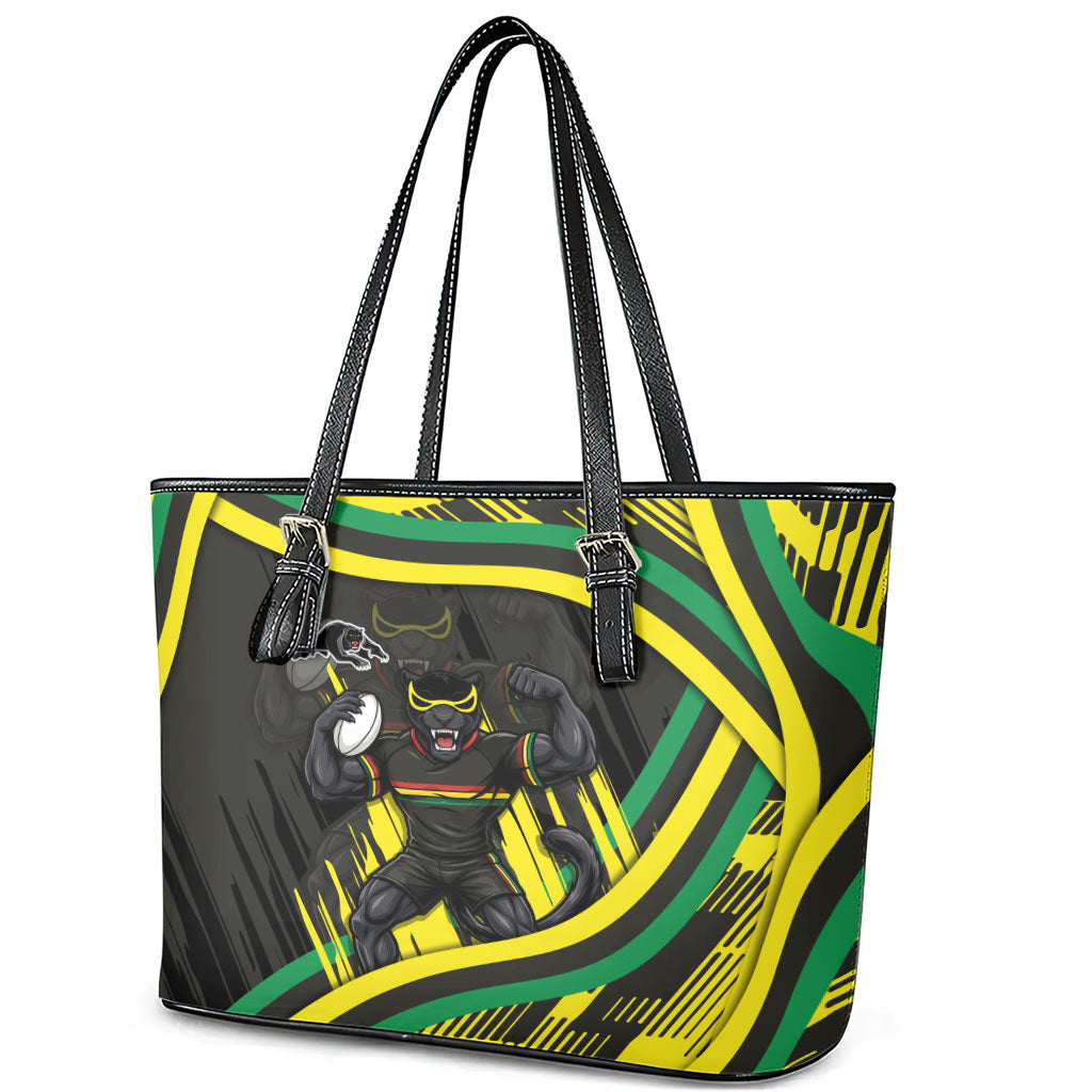 Panthers Rugby Mascot Leather Tote Bag Fierce Athlete Graphic in Sports Style