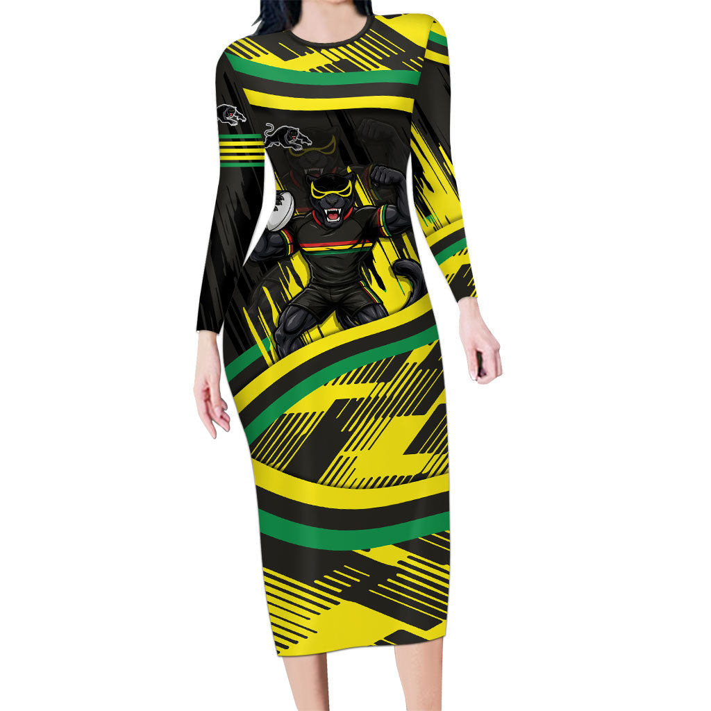 Panthers Rugby Mascot Long Sleeve Bodycon Dress Fierce Athlete Graphic in Sports Style