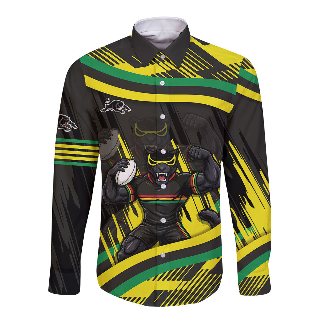 Panthers Rugby Mascot Long Sleeve Button Shirt Fierce Athlete Graphic in Sports Style