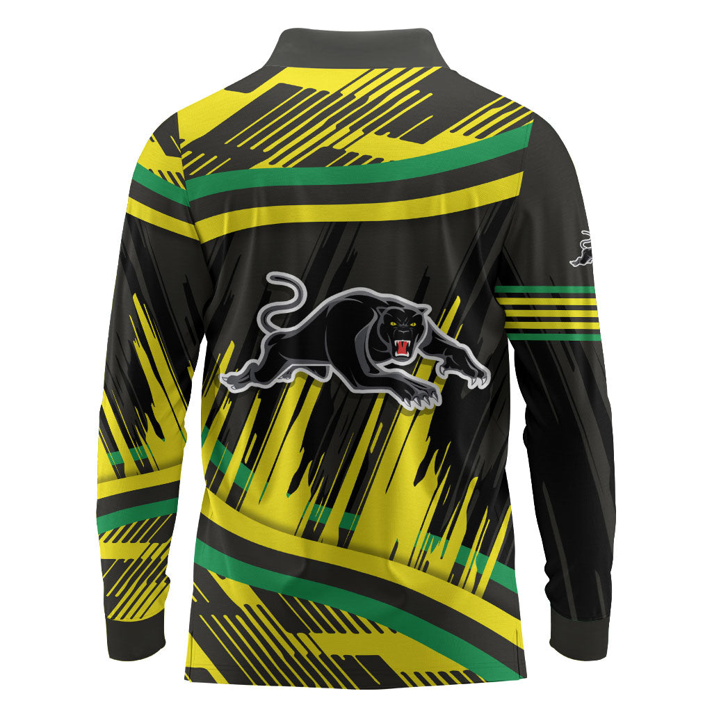 Panthers Rugby Mascot Long Sleeve Polo Shirt Fierce Athlete Graphic in Sports Style