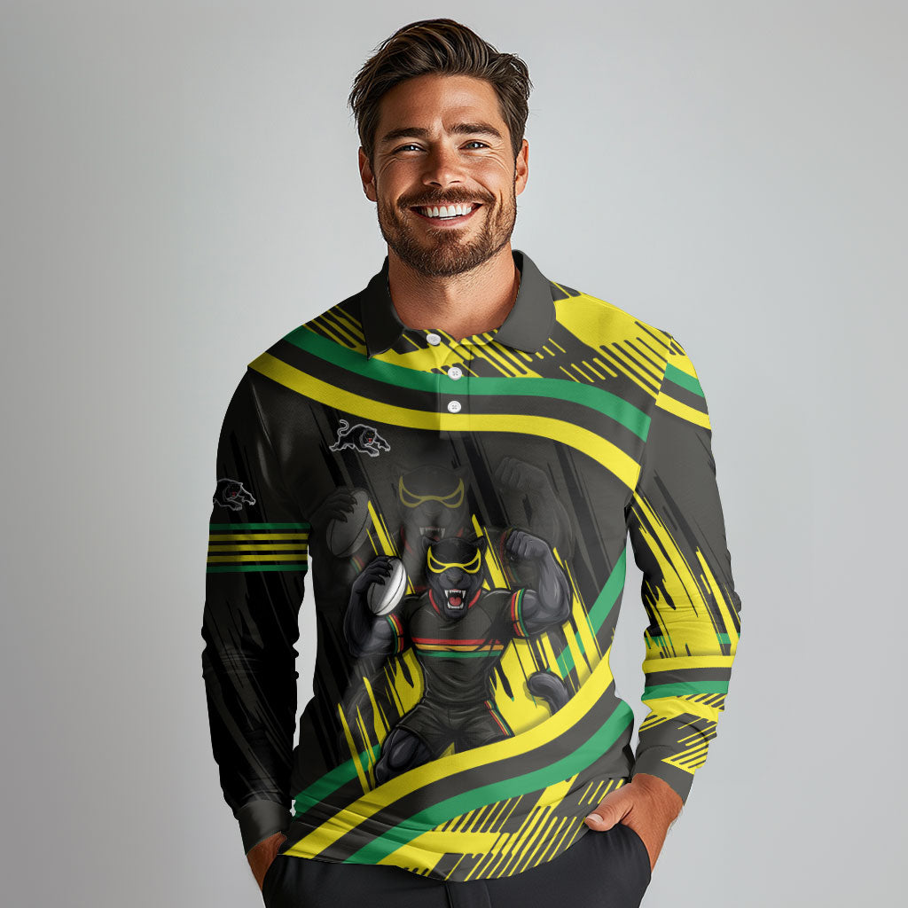 Panthers Rugby Mascot Long Sleeve Polo Shirt Fierce Athlete Graphic in Sports Style