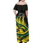Panthers Rugby Mascot Off Shoulder Maxi Dress Fierce Athlete Graphic in Sports Style