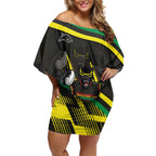 Panthers Rugby Mascot Off Shoulder Short Dress Fierce Athlete Graphic in Sports Style