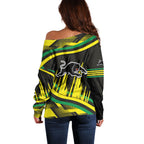 Panthers Rugby Mascot Off Shoulder Sweater Fierce Athlete Graphic in Sports Style