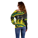 Panthers Rugby Mascot Off Shoulder Sweater Fierce Athlete Graphic in Sports Style