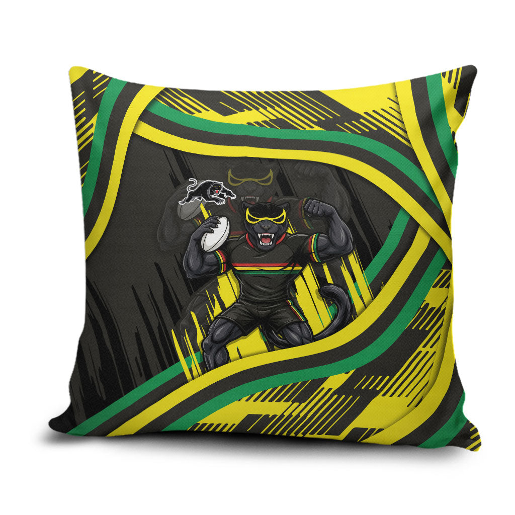 Panthers Rugby Mascot Pillow Cover Fierce Athlete Graphic in Sports Style