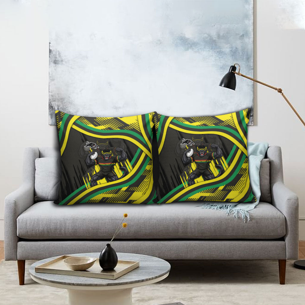 Panthers Rugby Mascot Pillow Cover Fierce Athlete Graphic in Sports Style