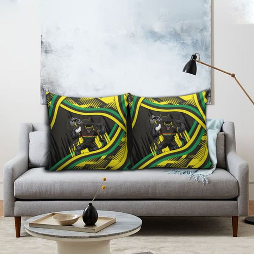 Panthers Rugby Mascot Pillow Cover Fierce Athlete Graphic in Sports Style