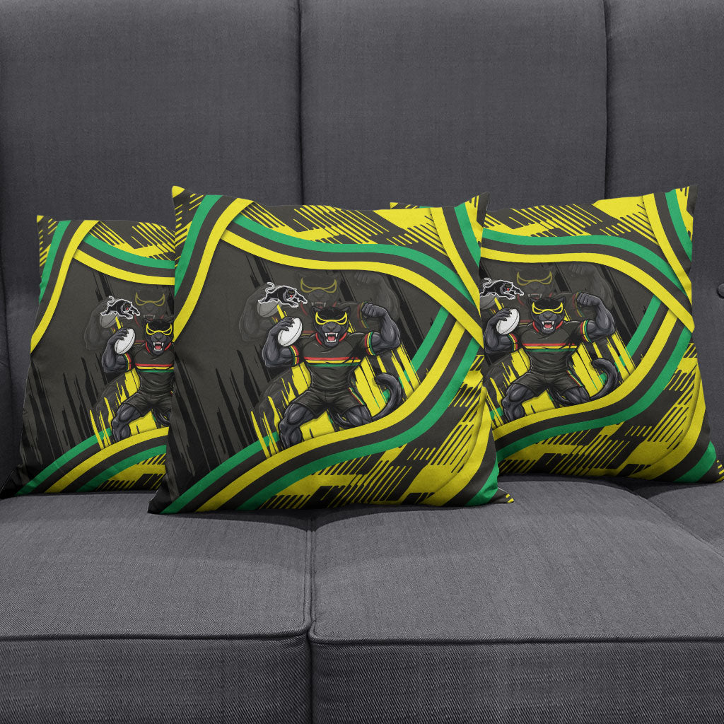 Panthers Rugby Mascot Pillow Cover Fierce Athlete Graphic in Sports Style