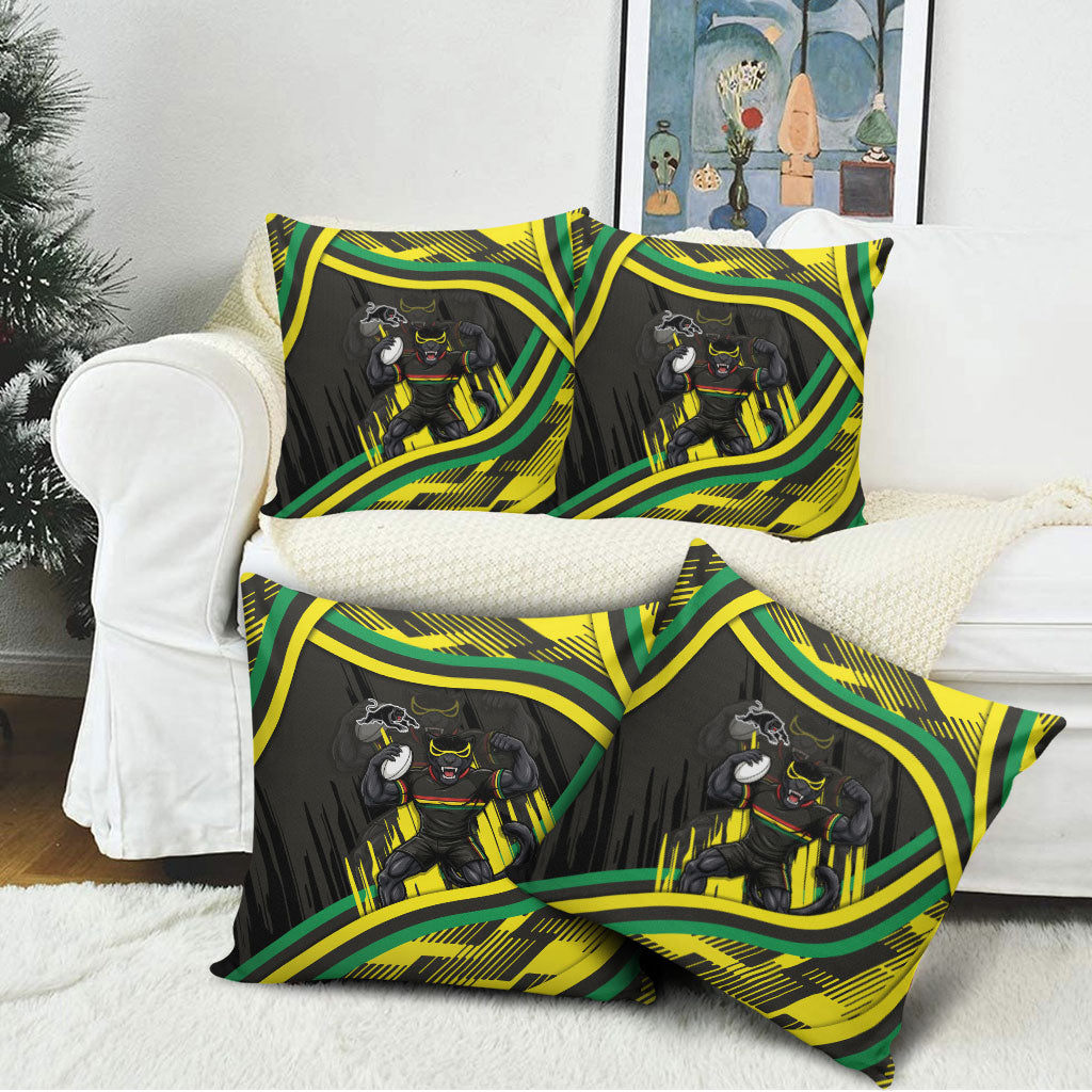 Panthers Rugby Mascot Pillow Cover Fierce Athlete Graphic in Sports Style