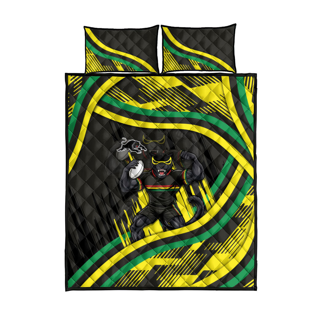 Panthers Rugby Mascot Quilt Bed Set Fierce Athlete Graphic in Sports Style
